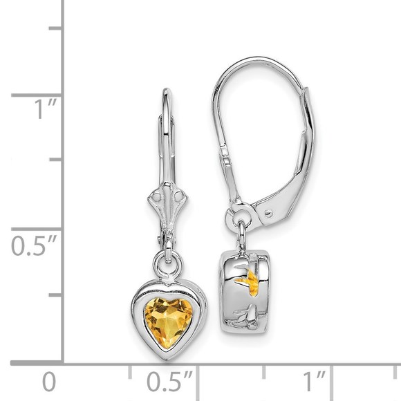 925 Sterling Silver 6mm Heart Citrine Leverback Earrings 25 x 7 mm - Picture 4 of 4